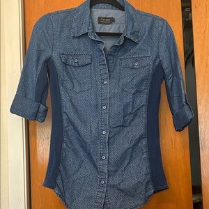 Cavalini Two-Tone Blue Denim Button-Up Shirt